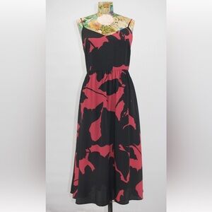 2P Loft Park Pink & Black Floral Summer Dress with Zip Up Back & Tie Back